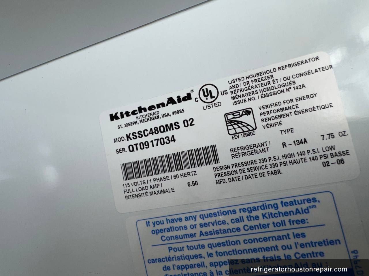 KitchenAid KSSC48QMS 02 appliance label
