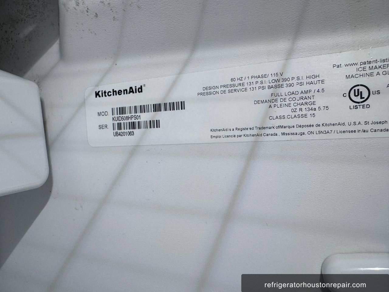 KitchenAid KUID58HFP301 appliance label