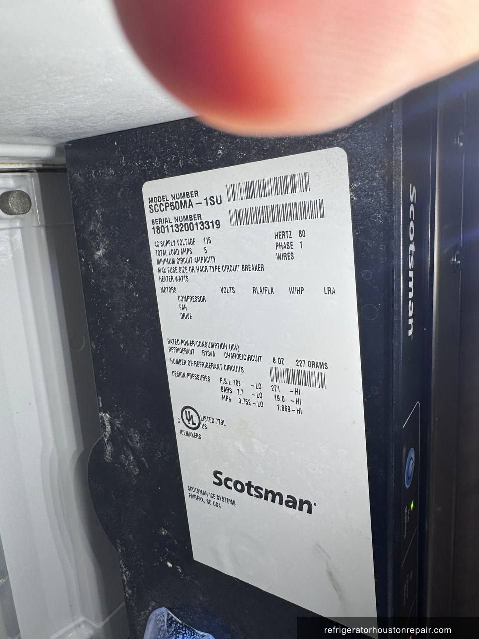Scotsman SCCP50MA-1SU appliance label