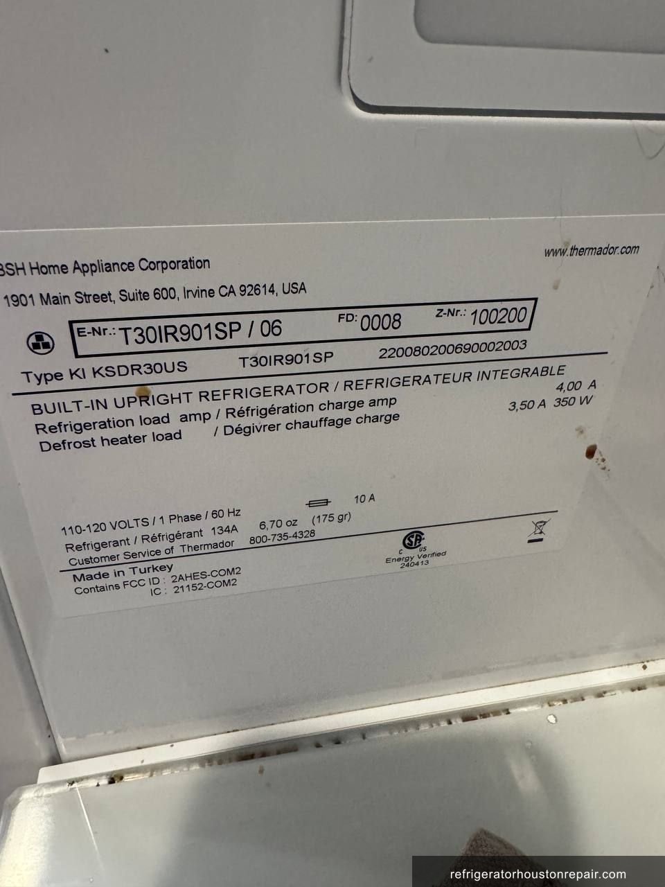 Thermador T30IR901SP appliance label